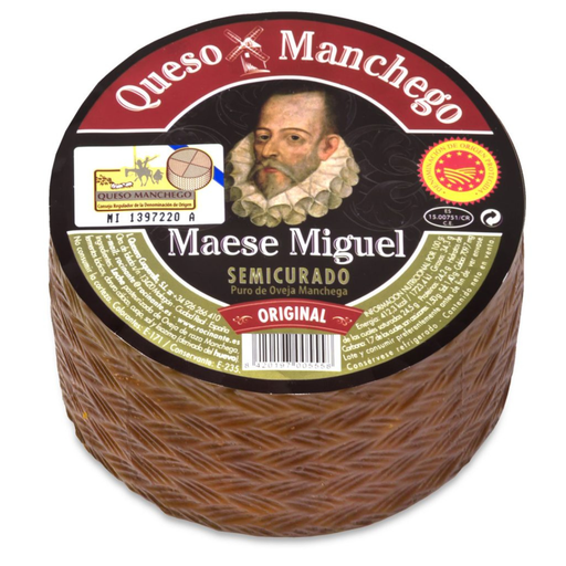 Caja de manchego de oveja semicurado Maese Miguel con ruedas de 3 kg